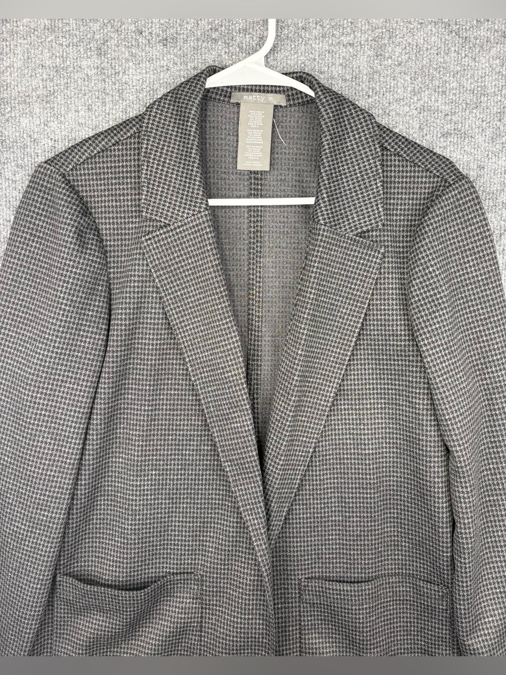 Matty M Women’s Blazer Jacket Dark Gray Houndstooth Stretch  Size Large